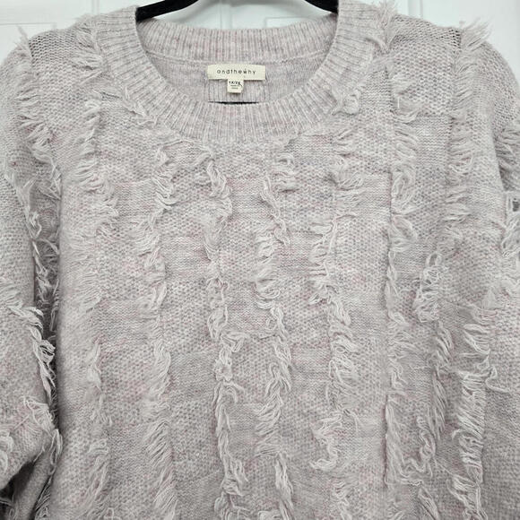And The Why Women’s Fritz fringe Pullover sweater Pinky beige Fuzzy 1X/2X Comfy - Picture 5 of 9